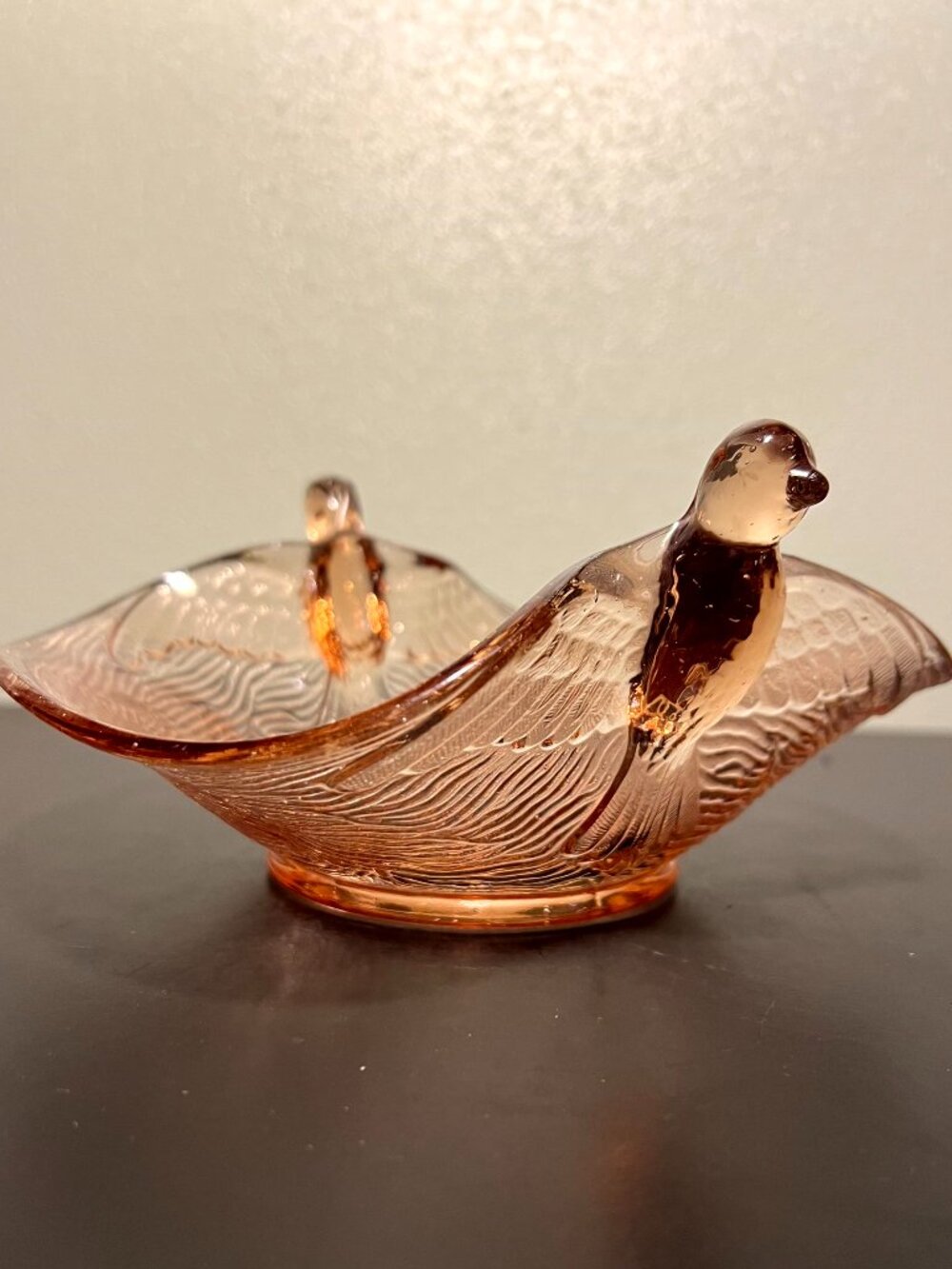 Antique 1920s Dugan Diamond Pink Glass Bird Bowl Depression Glass Art Deco Nest